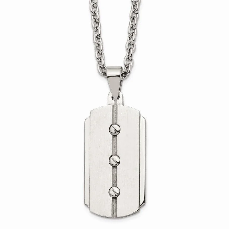 adjustable silver necklaces for women -Stainless Steel Brushed and Polished Dog Tag Necklace