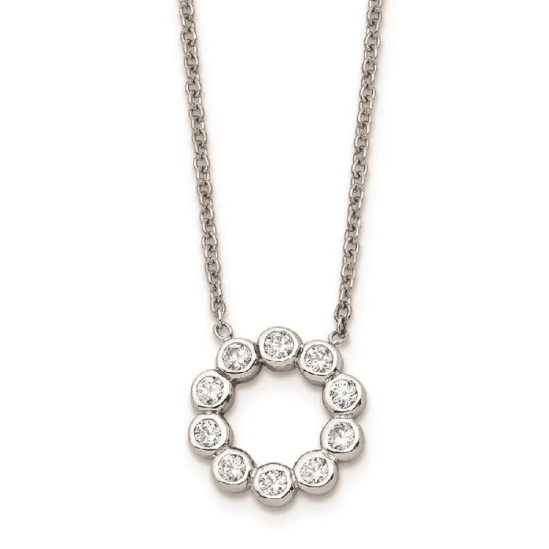 adjustable necklaces for women -Stainless Steel Polished CZ Necklace