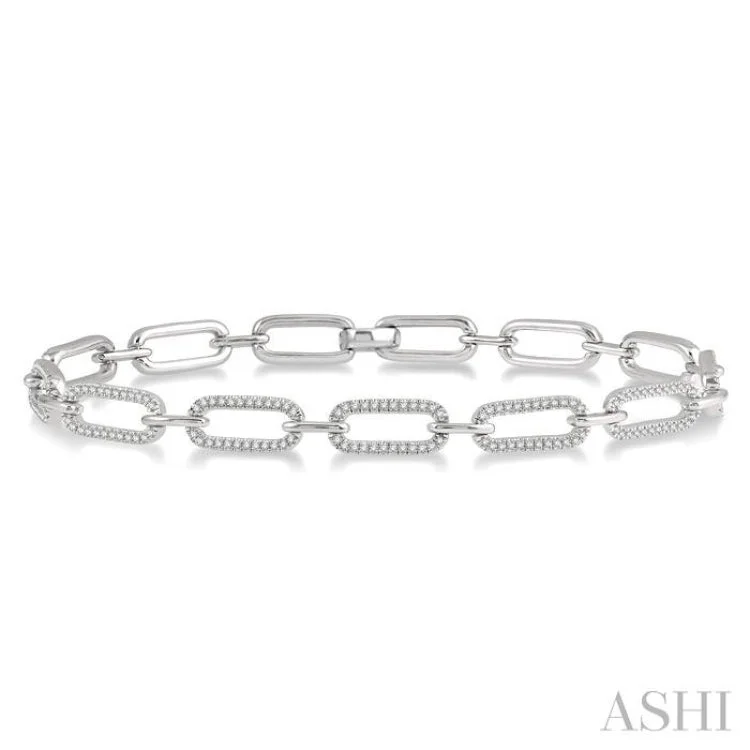 sun bracelets for women -1 Ctw Round Cut Diamond Paper Clip Bracelet in 14K White Gold