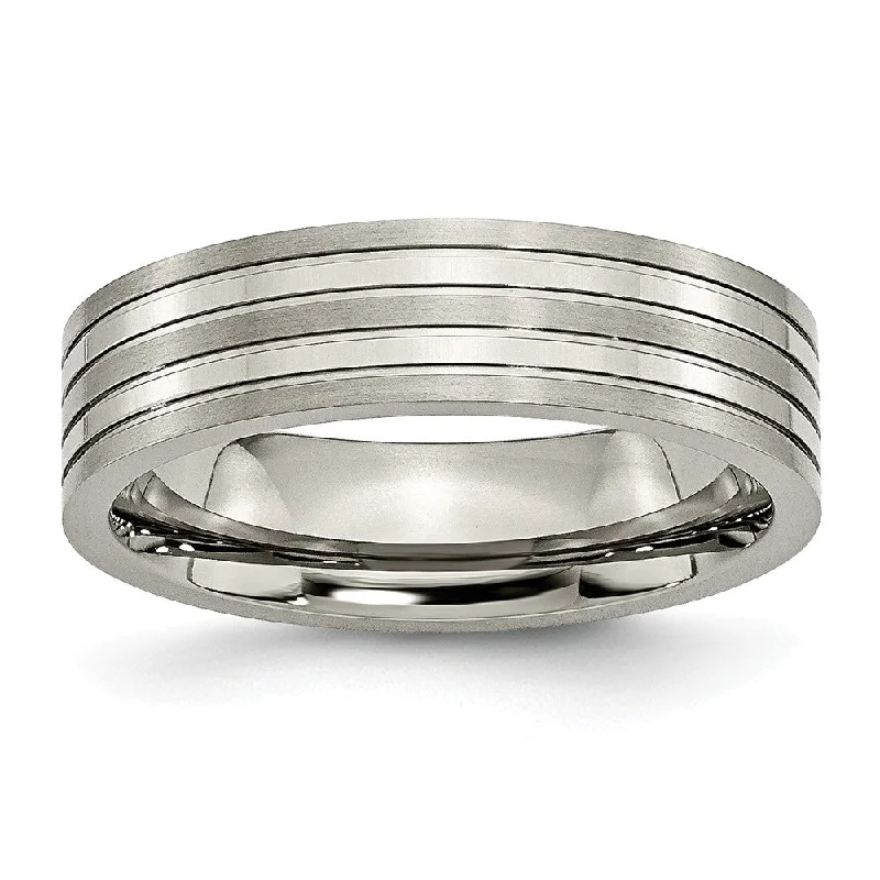 minimalist rings for women -Titanium 6mm Grooved Multi Finished Comfort Fit Band