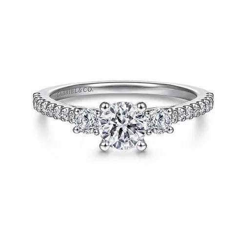 princess cut engagement rings -14K White Gold Round Three Stone Diamond Engagement Ring