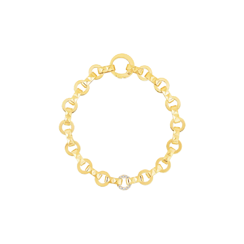 open cuff bracelets for women -18Kt Yellow Gold Diamond Accent Petit Obelisco Bracelet