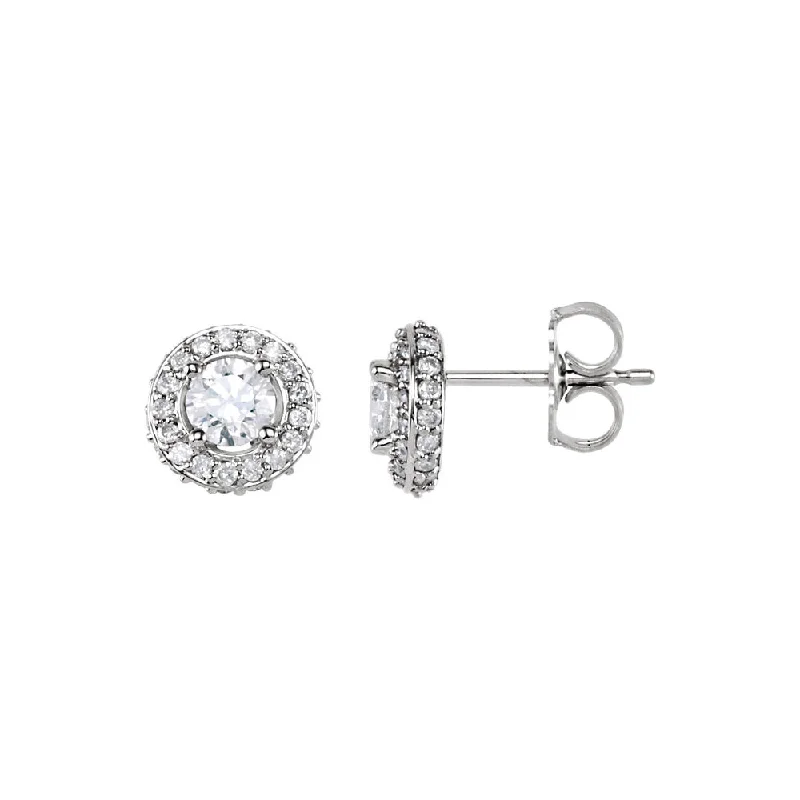 textured earrings for women -7/8 Cttw Diamond Entourage 7.5mm Post Earrings in 14k White Gold