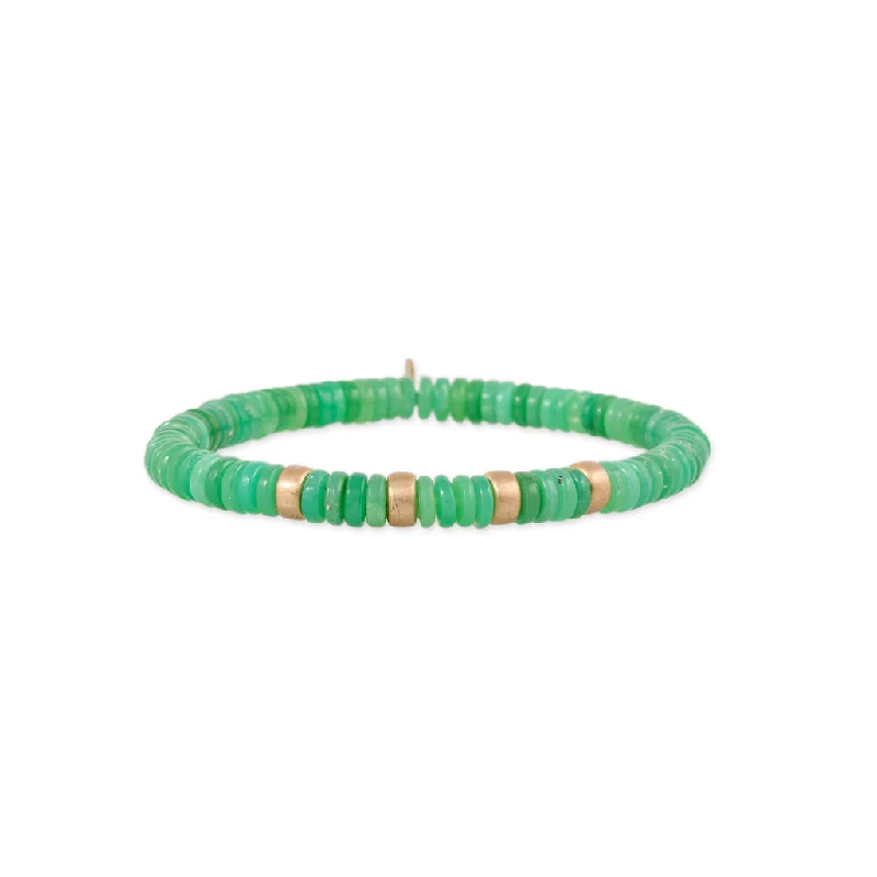 modern geometric bracelets for women -4 SPACED OUT GOLD BEADS + CHRYSOPRASE BEADED STRETCH BRACELET