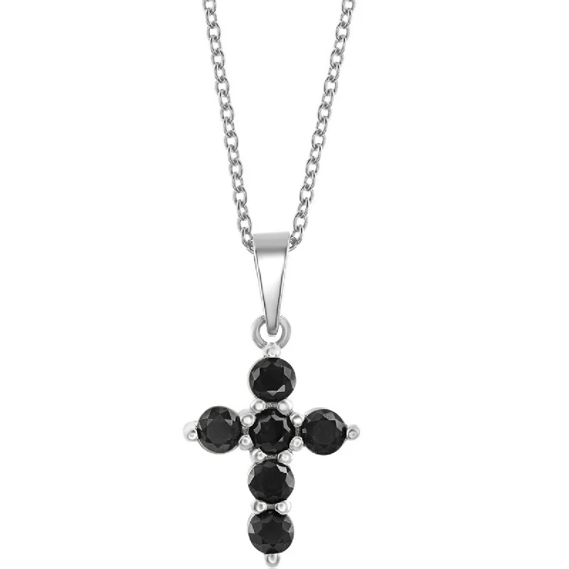 open heart necklaces for women -Classic Women's Necklace - Sterling Silver Black Sapphire Cross | M-6824