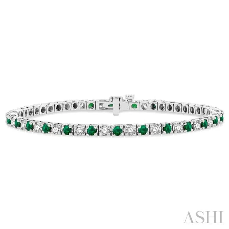 oversized statement bracelets -1 1/2 ctw Square Box Link 2.5MM Emerald and Round Cut Diamond Precious Tennis Bracelet in 14K White Gold