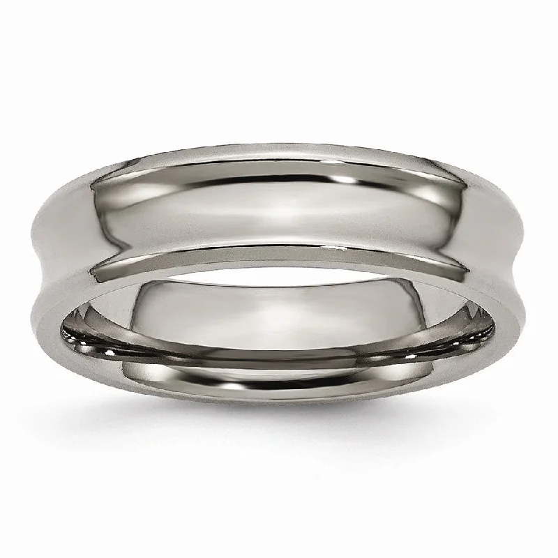 classic solitaire rings for women -Titanium 6mm Polished Concave and Beveled Edge Band