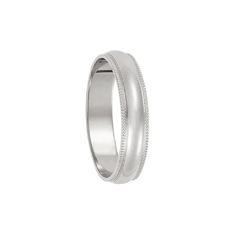 dainty rings for women -4mm Milgrain Edge Domed Light Band in 14k White Gold