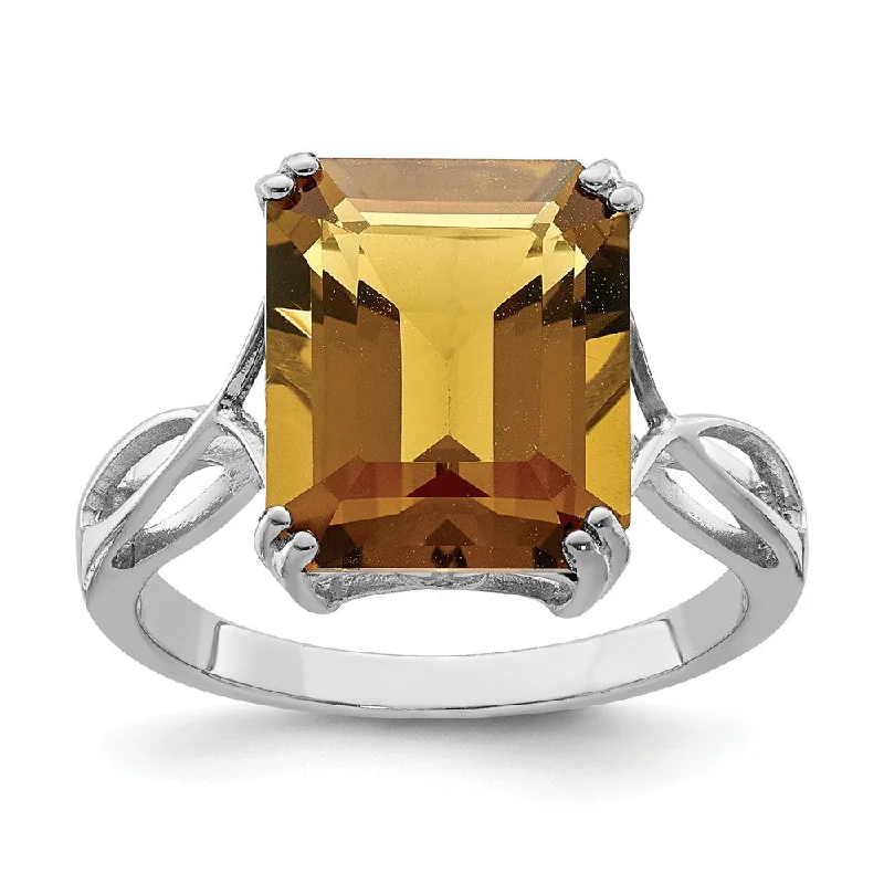 knotted rings for women -Octagonal Whiskey Quartz Ring in Sterling Silver