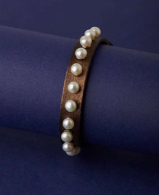 stylish bangles for women -Fashionable Real Pearl Band Bracelet