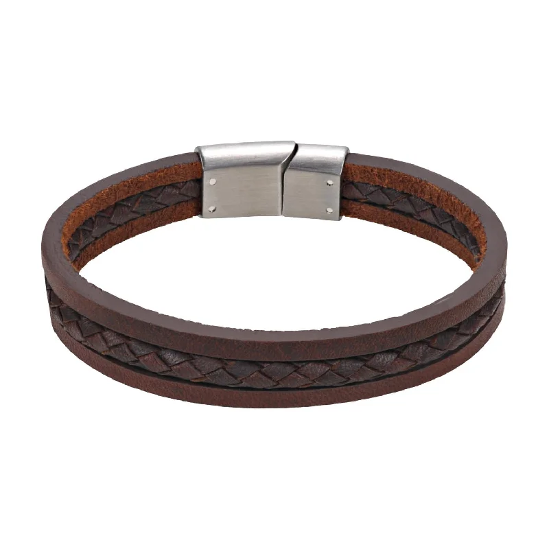 trendy bracelets for women -A.R.Z Men's Triple Strand Brown Leather 8.5  Bracelet