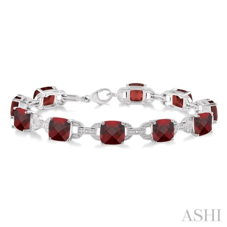 multi-layered bracelets for women -7x7 mm Cushion Cut Garnet and 1/20 Ctw Round Cut Diamond Fashion Bracelet in Sterling Silver