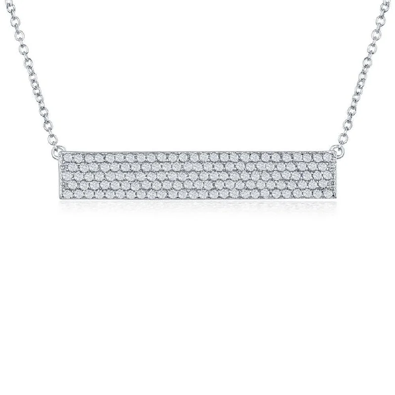 silver necklaces for women -Sterling Silver CZ Bar Necklace