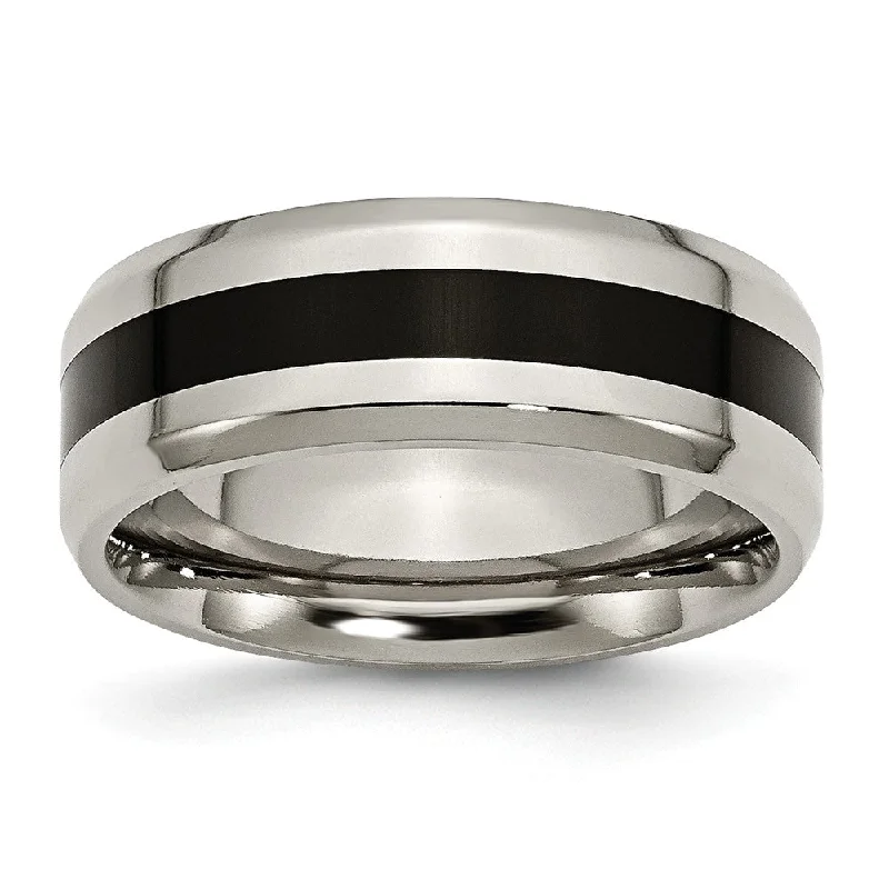 diamond rings for women -Titanium and Black Enamel, 8mm Striped Comfort Fit Band