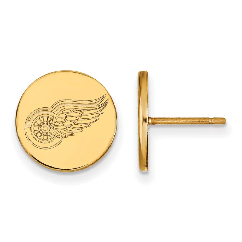 stylish silver earrings for women -SS 14k Yellow Gold Plated NHL Detroit Red Wings SM Disc Post Earrings