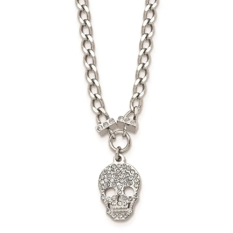 white gold necklaces for women -Stainless Steel Polished Crystal Skull Necklace