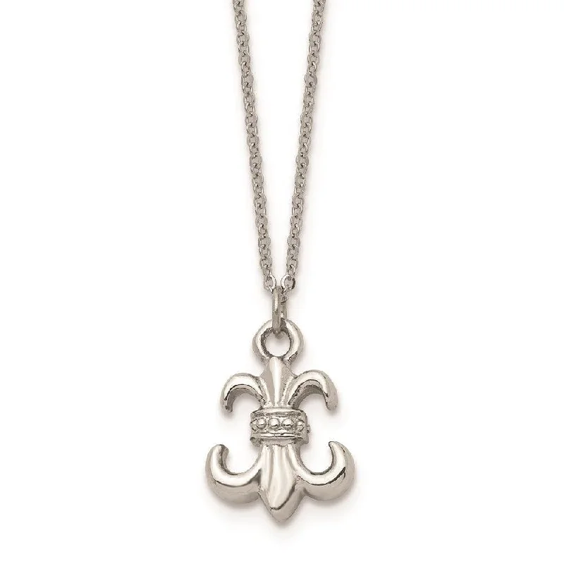 aesthetic necklaces for women -Stainless Steel Polished Fleur de Lis with 2 ext. Necklace