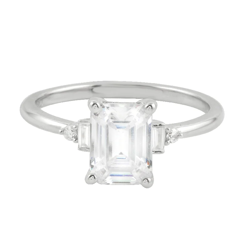 lab-grown diamond engagement rings -Emerald Cut and Baguette Diamond Engagement Ring