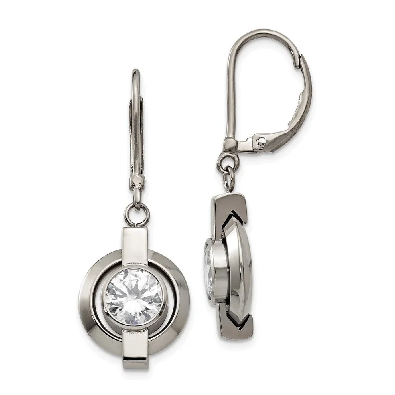 cubic zirconia earrings for women -Titanium and Cubic Zirconia Circle Lever Back Earrings