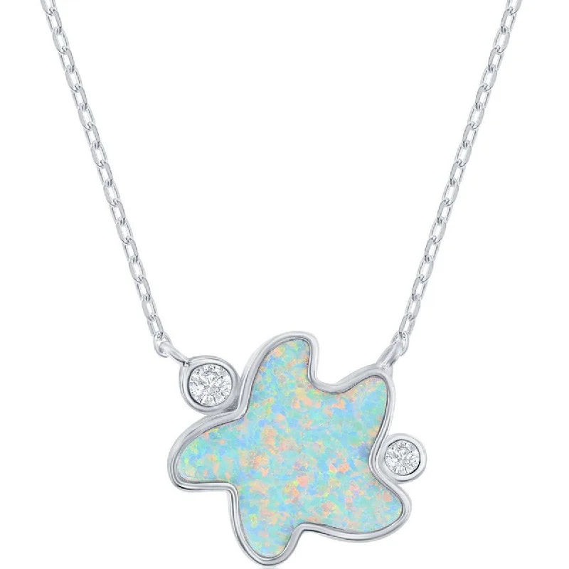 two-tone necklaces for women -Opalata Women's Necklace - Sterling Silver White Inlay Opal and CZ Starfish | M-6860