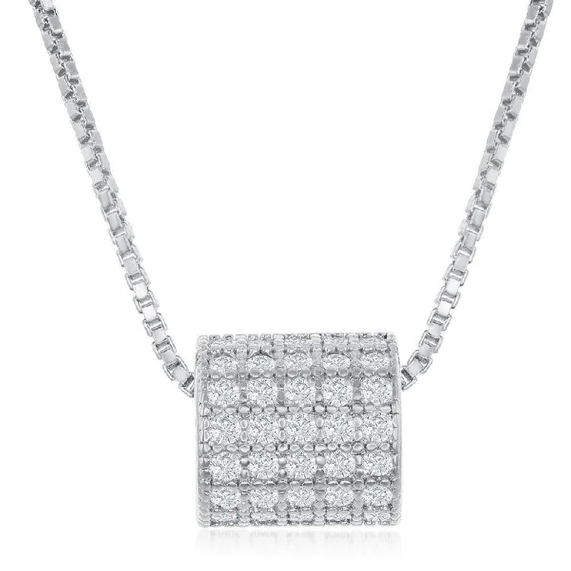 long chain necklaces for women -Sterling Silver Rhodium Plated Micro Pave Rod Necklace