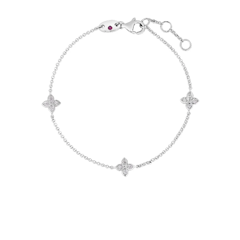 anniversary bracelets for women -18kt White Gold Love by the Inch 3 Station Flower Bracelet