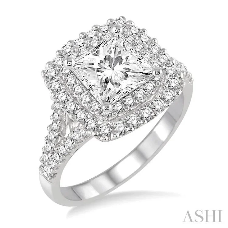 timeless engagement rings -1 1/10 Ctw Diamond Engagement Ring with 1/2 Ct Princess Cut Center Stone in 14K White Gold