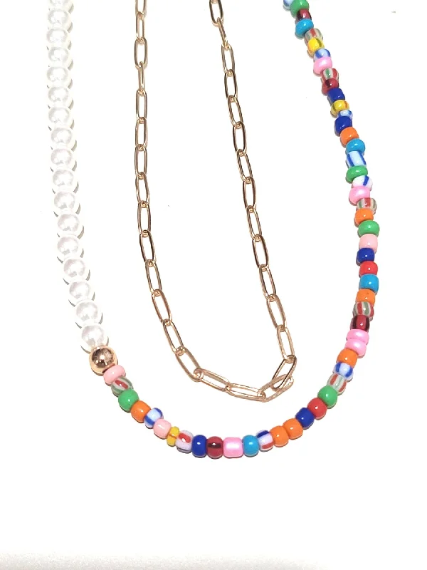 love knot necklaces for women -Seed Bead Pearl Necklace