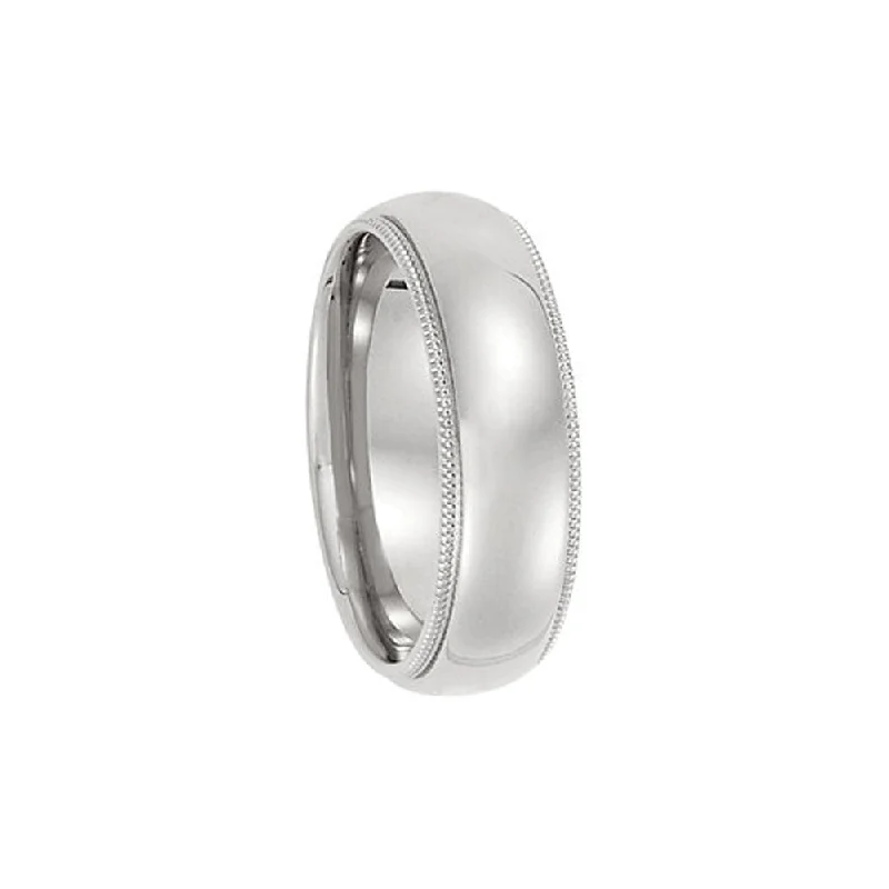 nature-inspired rings for women -6mm Light Milgrain Edge Comfort Fit Domed Band in 14k White Gold