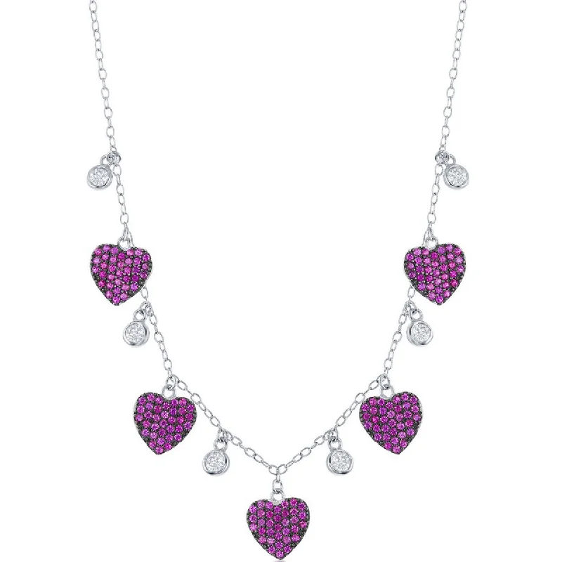 aesthetic necklaces for women -Classic Women's Necklace - Sterling Round and Heart Ruby CZ | M-6811