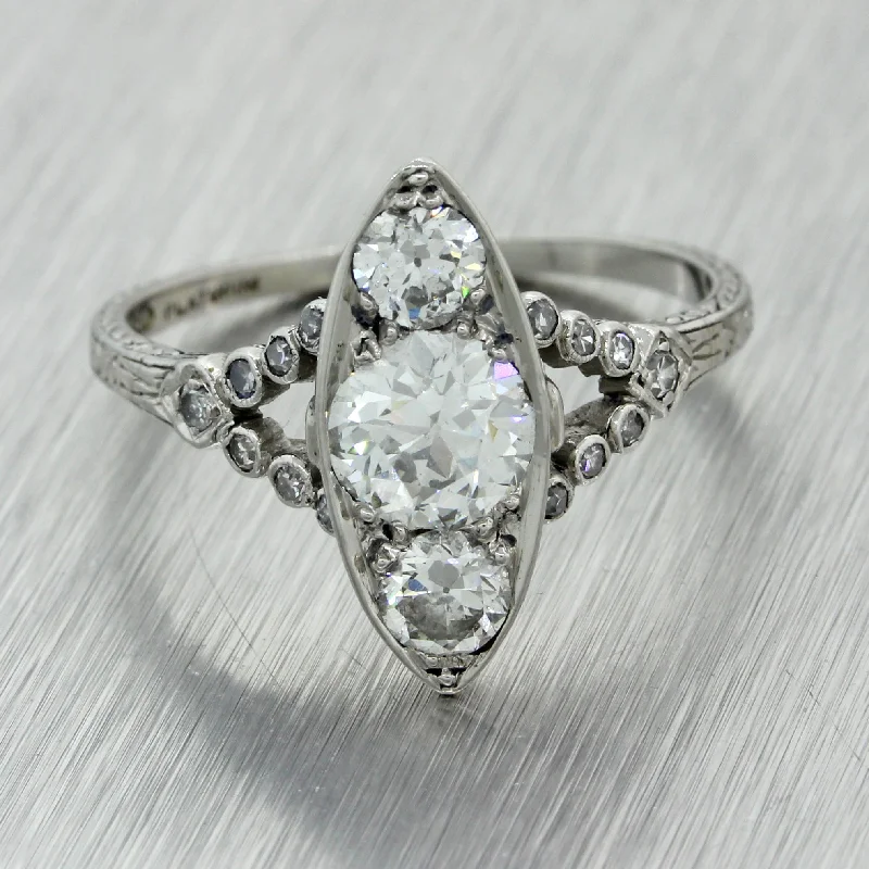 white gold engagement rings -1920s Antique Art Deco Estate Platinum 1.41ctw Diamond Engagement Ring EGL $7300