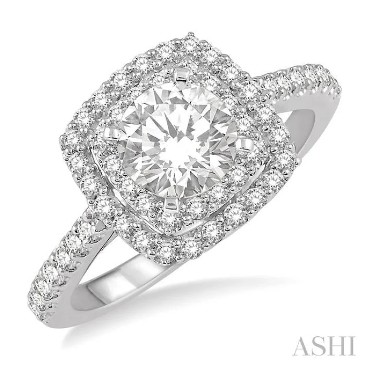 aesthetic engagement rings -1 Ctw Round Cut Center Stone Diamond Ladies Engagement Ring in 14K White Gold