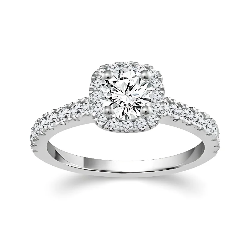 engraved engagement rings -Cushion Shaped Halo Engagement Ring