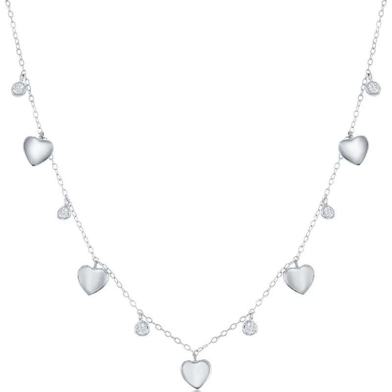 rose gold necklaces for women -Classic Women's Necklace - Sterling Silver Alternating Heart and Bezel-Set CZ | M-6803