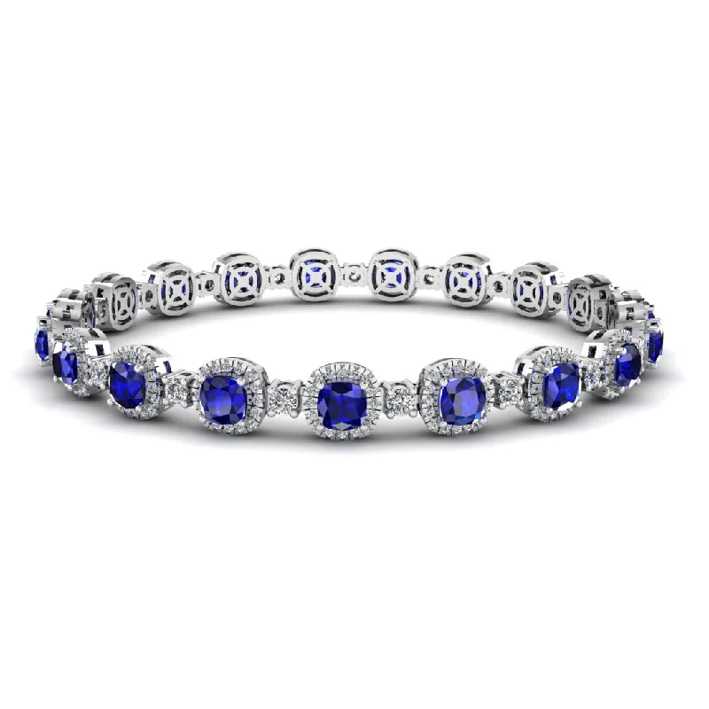 gold bracelets for women -Cushion Shape 8.5 Carat Sapphire Featuring Diamond Halo Bracelet BRHACCS