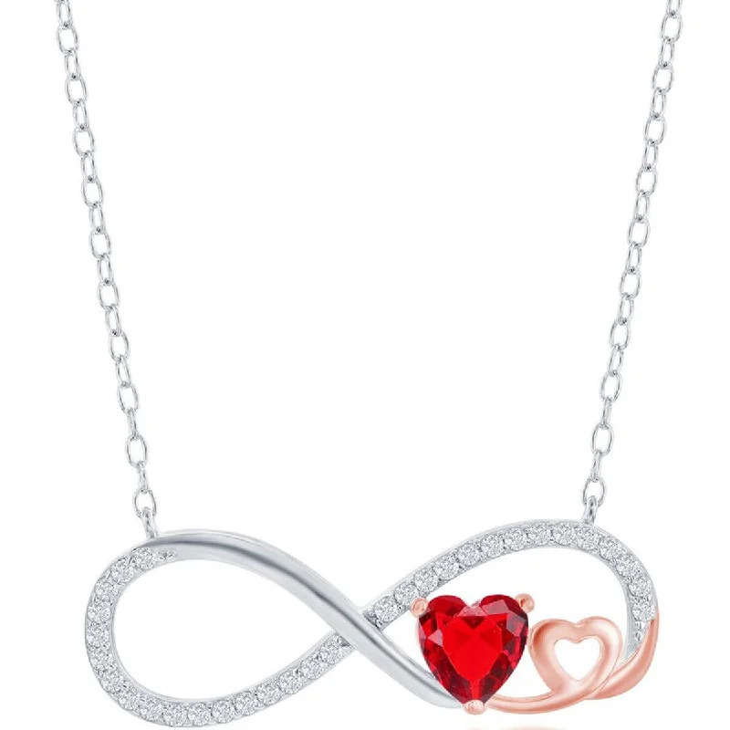 knotted necklaces for women -Classic Women's Necklace - Sterling Silver Ruby Heart White Infinity Sapphire | M-6843