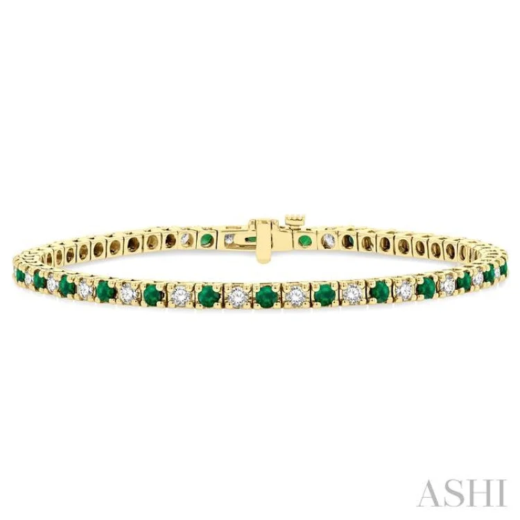 diamond infinity bracelets for women -1 1/2 ctw Square Box Link 2.5MM Emerald and Round Cut Diamond Precious Tennis Bracelet in 14K Yellow Gold