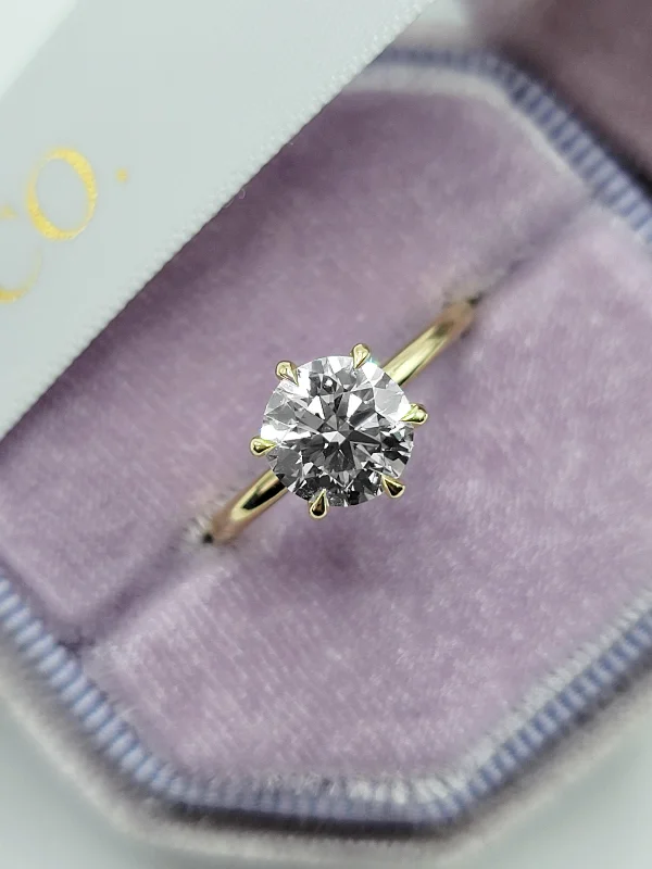 floral engagement rings -2.01 Carat Lab Grown Round Brilliant Cut Solitaire Diamond Engagement Ring in Yellow Gold