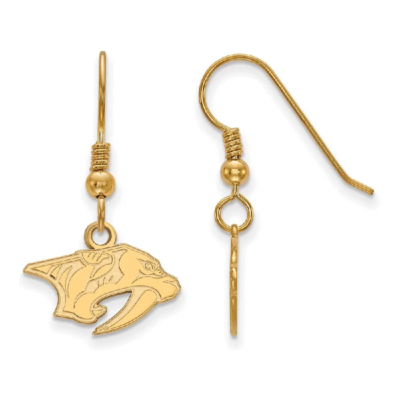 thick silver earrings for women -SS 14k Yellow Gold Plated NHL Nashville Predators XS Dangle Earrings