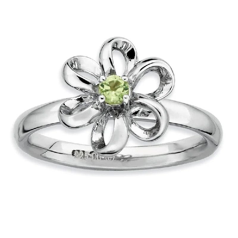 ruby rings for women -Silver Stackable 12mm .12 Carat Peridot Flower Ring