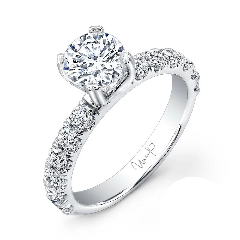 silver engagement rings -Uneek Classic Round Diamond Engagement Ring with U-Pave Upper Shank