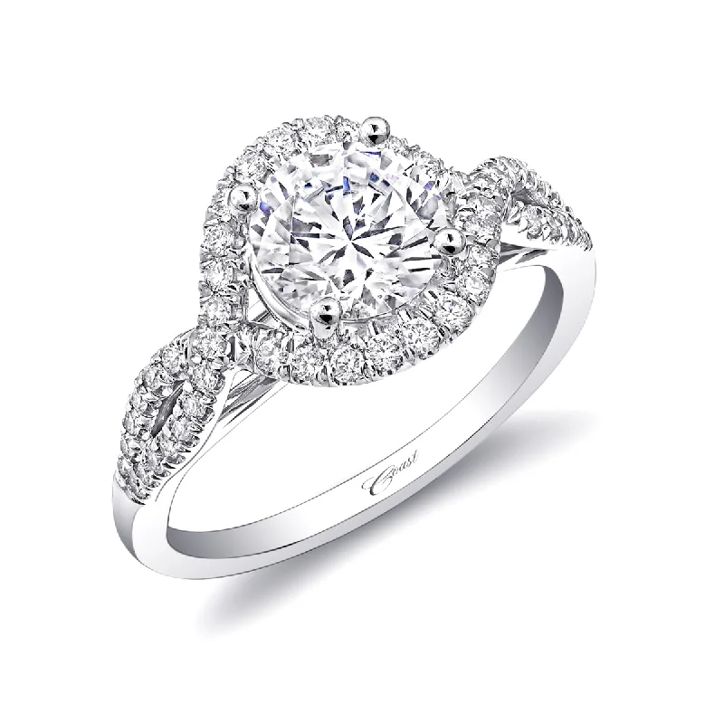 oval solitaire engagement rings -14K White Gold Twisted Shank and Diamond Halo Semi Mount Engagement Ring