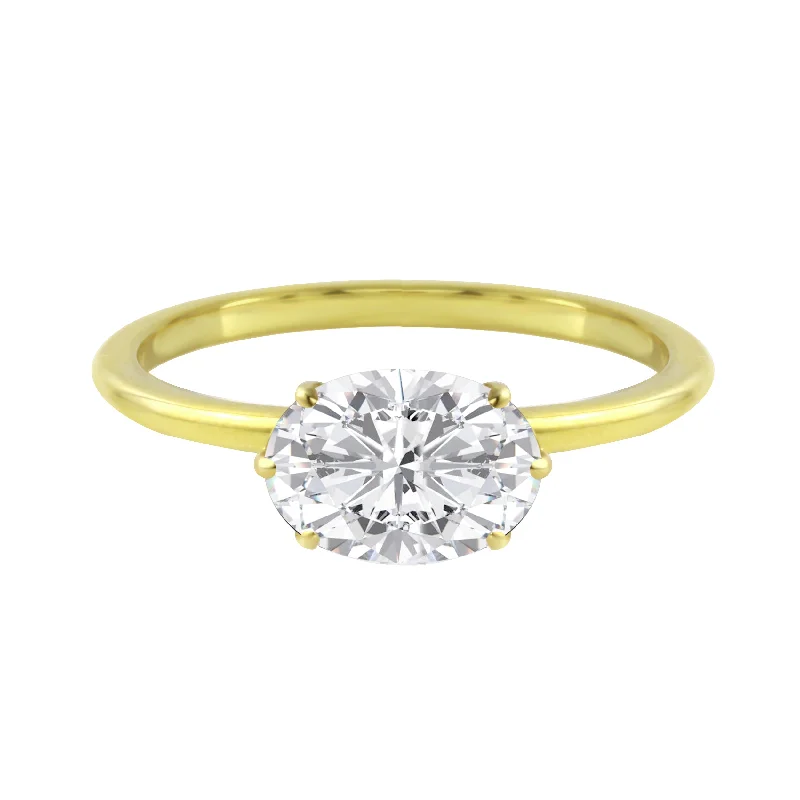 unique engagement rings -East-West Oval Diamond Six Prong Solitaire Engagement Ring