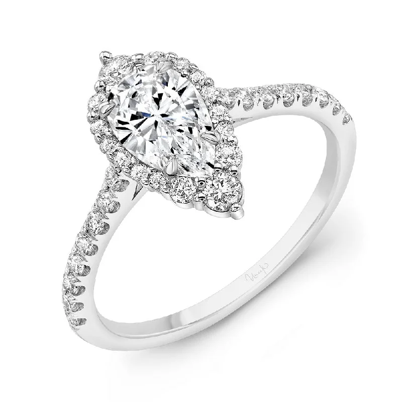 unique engagement rings -Uneek Petals Design Pear Shaped Diamond Engagement Ring with Pave Diamond Shank