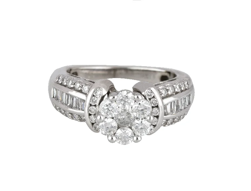 timeless engagement rings -Women's 14K White Gold 1.11ctw Diamond Cluster Invisible Set Engagement Ring