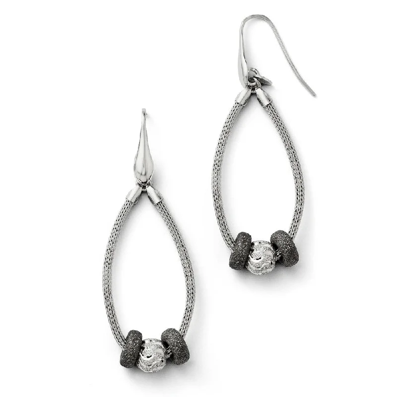 big hoop earrings for women -Two-Tone Three Bead Mesh Chain Dangle Earrings in Sterling Silver