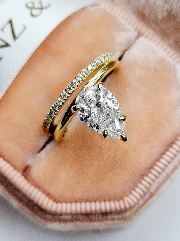 delicate pave engagement rings -2.42 Carats Lab Grown Pear Shape Solitaire Floating Diamond Engagement Ring