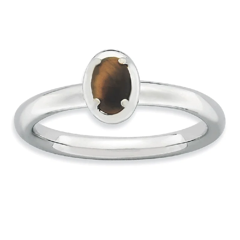 diamond solitaire rings for women -Sterling Silver Stackable Tiger's Eye 2.25mm Ring