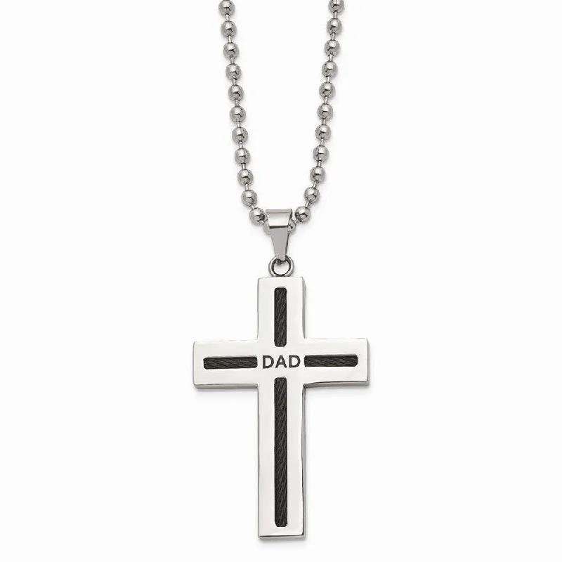 white gold necklaces for women -Stainless Steel Polished Black IP Cable Dad Cross Necklace