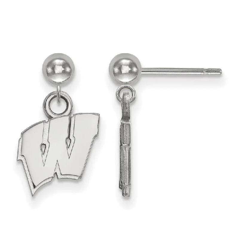 cubic zirconia earrings for women -14k White Gold University of Wisconsin Ball Dangle Earrings